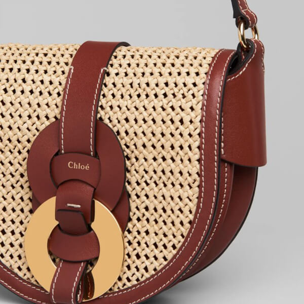 クロエ かごバッグ コピー ラフィア&シャイニーカーフスキン製「Darryl」スモールサドルバッグ CHC21US344E4927S